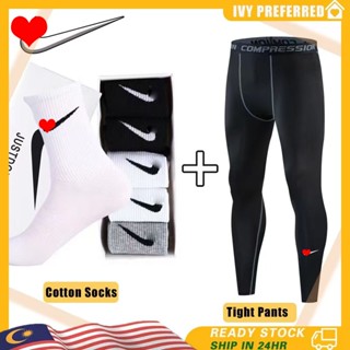 【2PCS/SET】Pro Combat Long 中性打底褲緊身健身房跑步健身成人運動褲籃球褲帶襪子速乾緊身褲健身房瑜