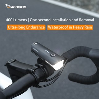 Addview 自行車燈,適合夜間騎行,超亮前燈,帶 400 流明的防水手電筒,USB 可充電,山地自行車裝備。