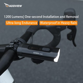 Addview 自行車燈,適合夜間騎行,超亮前燈,帶 1200 流明的防水手電筒,USB 可充電,山地自行車裝備。