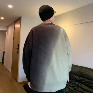 秋季新款套頭圓領毛衣男 寬鬆漸變色內搭休閒上衣針織衫男m-2xl