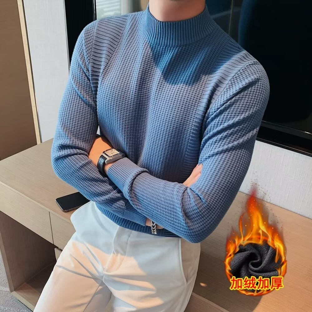 韓版中高領毛衣男 2024秋冬季加厚高級針織衫男 冬裝保暖打底上衣服男m-3xl