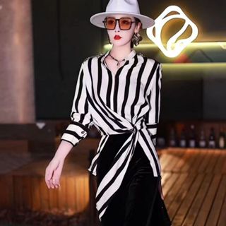 💖💖小白狐💖💖高階感長袖襯衫女秋季2025新款條紋設計感小眾時尚寬鬆V領上衣潮