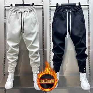 秋冬季新款輕奢高階感百搭刷毛束腳休閒褲男 潮牌素色鬆緊腰棉褲男m-3xl