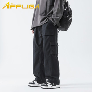 ✦AFFLIGA✦秋季抽繩鬆緊腰直筒男生長褲 寬鬆簡約百搭休閑褲子男 潮流美式復古大尺碼男女工裝褲