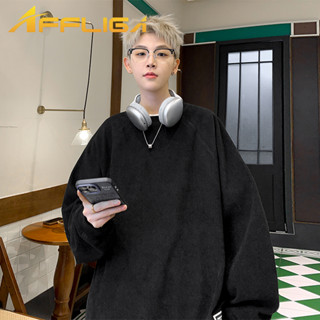 ✦AFFLIGA✦秋冬季韓版簡約純色長袖衫男 大尺碼燈芯絨男女同款大學T 百搭街頭圓領男裝上衣