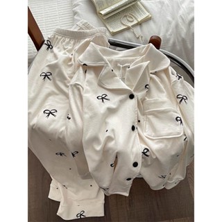 [現貨]冬天保暖德絨睡衣女 ins風韓版蝴蝶結居家服 刷毛款長袖睡衣絨 甜美家居服兩件套裝
