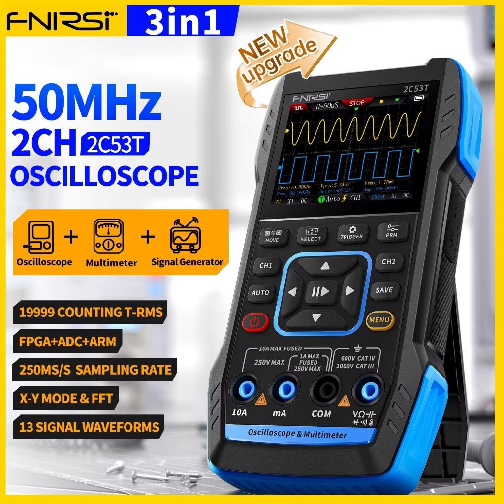 ⭐⭐⭐Fnirsi 2C53T 2C23T 升級3in1示波器萬用表信號發生器50MHz帶寬250MS速率雙通道2000