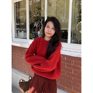 【NZN】 耶誕新年紅色毛衣女2024秋冬寬鬆內搭針織衫