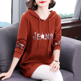 超大號女式襯衫長袖 Wanita Baju 連帽上衣襯衫連帽衫 V 領寬鬆長襯衫秋季薄上衣大碼字母 #1098