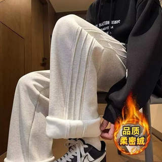 冬季刷毛加厚灰色棉褲男 垂墜感高級感運動褲男 秋冬款美式休閒褲子男m-3xl