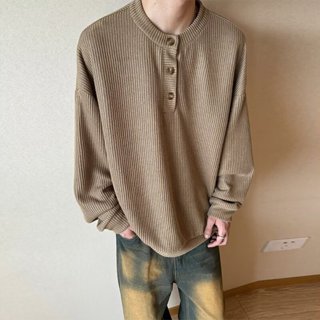 秋冬新款休閒老錢亨利領針織毛衣男 慵懶百搭痞帥打底長袖男m-2xl