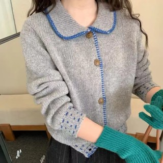 【NZN】 韓版撞色軟毛毛衣外套優質灰色長袖針織開衫上衣女