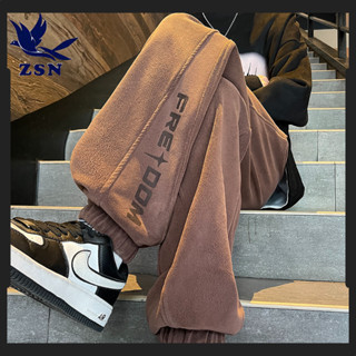 ★yirene★美式男裝 束腳衛褲 男秋冬 潮流百搭 寬鬆大碼 休閒長褲 刷毛保暖 抽繩中腰 運動褲