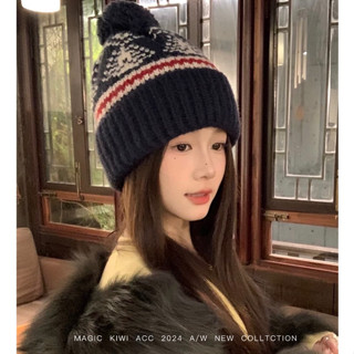 MAGIC KIWI/2024復古費爾島風毛線帽子女冬季加厚保暖針織帽日系可愛護耳冷帽