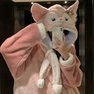 玲娜貝兒刷毛加厚珊瑚絨睡衣，冬季新款連帽睡袍居家服
