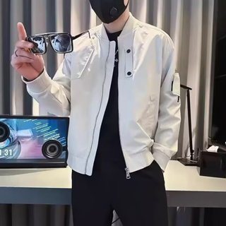 春秋款寬鬆美式休閒潮牌痞帥夾克男 棒球服高級感工裝素色上衣外套男m-3xl