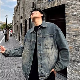 2024秋季新款藍色休閒牛仔夾克男 做舊水洗美式街頭情侶上衣外套m-2xl
