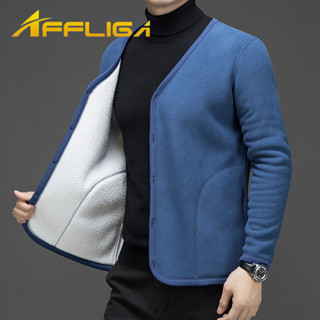 ✦AFFLIGA✦秋冬季素色搖粒絨男款長袖馬甲 刷毛加厚休閒商務男士背心 簡約韓版百搭時尚V領外套男