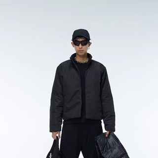 國潮素色立領黑色棉服男 冬季時尚保暖百搭廓形情侶外套上衣m-2xl