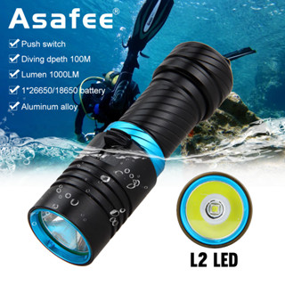 Asafee 3000LM XM-L2 LED潛水手電筒手電筒100M水下防水水肺燈白光潛水釣魚手電筒魚叉捕魚水肺潛水燈