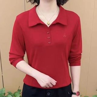 超大號女式襯衫長袖 Wanita Baju 上衣襯衫 Polo 領 V 領寬鬆常規長襯衫秋季薄上衣大碼加大碼 #340