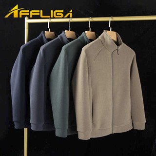 ✦AFFLIGA✦秋冬季保暖加絨加厚立領外套男 純色簡約時尚韓版男款長袖內搭 搖粒絨休閑寬鬆男士上衣