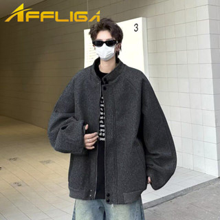 ✦AFFLIGA✦秋冬季設計感立領短款外套男 韓版休閑簡約寬鬆男女夾克 潮流百搭高級感男款毛呢風衣