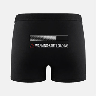 男士平角內褲“警告:fart loading”白色背面刻字印花彈力透氣舒適三角褲 R+M003