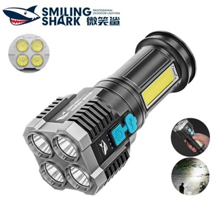 微笑鯊正品 863 手電筒強光 4顆*led高亮燈芯 帶cob側燈 4檔 usb充電 帶電顯 防水戶外露營工作家用照明