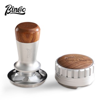 BINCOO 意式三漿佈粉器 木柄彈力壓粉錘 不銹鋼咖啡器具配件 51MM/58MM