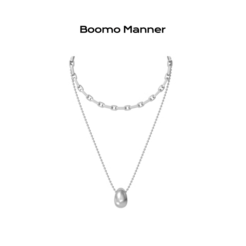 Boomo Manner - 咖啡豆雙層長款 925 純銀項鍊 [1013]