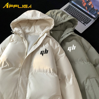 ✦AFFLIGA✦冬季韓版簡約百搭棉衣男 寬鬆休閒時尚男女保暖外套 字母印花高階感男款棉服麵包服