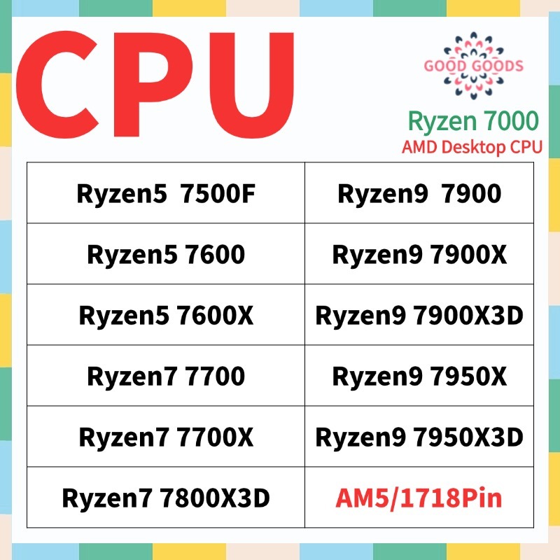 銳龍5 7500F 7600 7600X Ryzen7 7700 7700X 7800X3D Ryzen9 7900 7