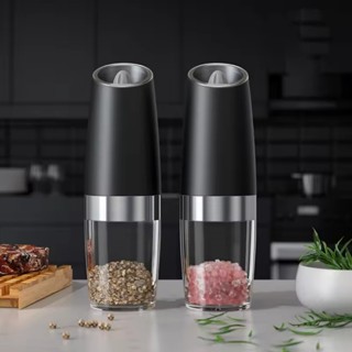 電動自動研磨機香料鹽和胡椒研磨機重力 LED 燈可調節粗度廚房牛排工具套裝