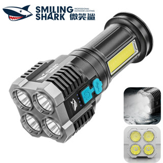 微笑鯊正品 863 強光手電筒 超亮4*LED USB充電 帶電顯 4檔位 COB側燈 防水 戶外工作燈 家用 露營釣魚