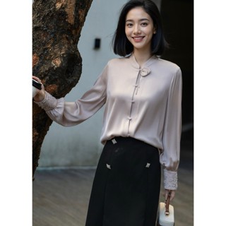 衣沐女裝批發 真絲雙喬刺繡立領長袖襯衫女2025早春新款百搭顯瘦桑蠶絲上衣潮