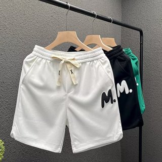 簡約百搭字母白色短褲 男款 夏季潮牌五分褲 男士休閒運動5分大褲衩 輕奢潮流夏季短褲男