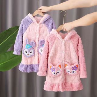 ✨Treasure女童刷毛加厚款中大童家居服浴袍兒童睡衣女童珊瑚絨秋季睡袍