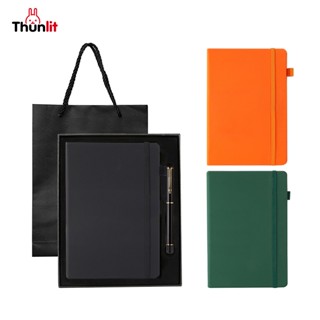 Thunlit 日記本禮品套裝 A5 平裝鬆緊帶記事本商務辦公硬麵臥式筆記本帶肩帶 PU 精裝學生日記本批發