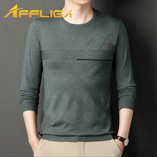 ✦AFFLIGA✦秋冬季加厚潮流休閒毛衣男 拼色韓版簡約男款套頭針織衫 百搭多色商務男士圓領打底衫