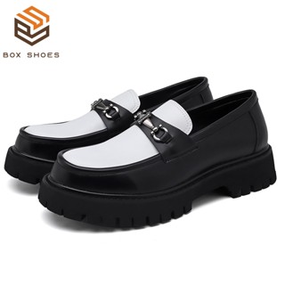 Boxshoes 黑白厚底樂福鞋厚底真皮休閒鞋 38-46
