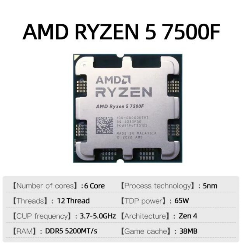 AMD RYZEN 5 7500F R5 7500F CPU 全新 3.7 GHz 6 核 12 線程 5NM 38M