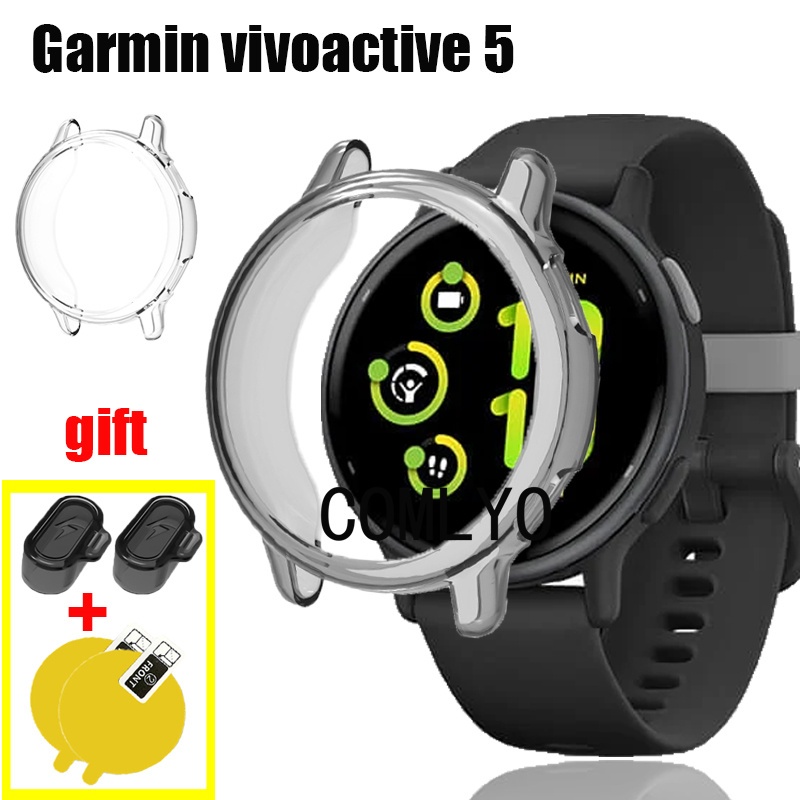 適用於 Garmin Vivoactive 5 Case TPU 軟半蓋保護保險槓屏幕保護膜充電端口防塵塞