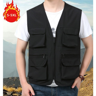 S-5XL 春秋戶外多功能工裝馬甲拉鍊多口袋外套無袖大尺碼運動馬夾團購背心