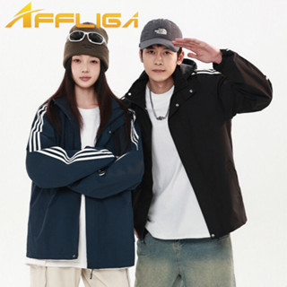 ✦AFFLIGA✦秋季三條槓條紋衝鋒衣男女 新款韓版簡約百搭情侶外套 設計感寬鬆休閒大尺碼男款長袖