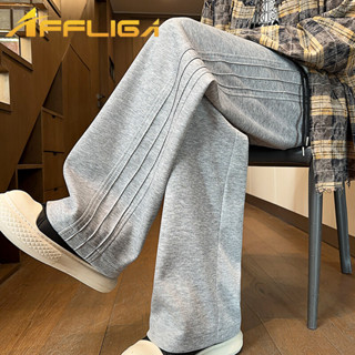 ✦AFFLIGA✦秋冬季素色直筒男款休閒褲子 韓版寬鬆百搭簡約男女運動褲 設計感褶皺大尺碼時尚情侶長褲