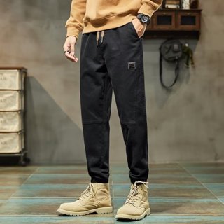 2025新款束腳潮牌休閒褲男 秋冬季寬鬆運動九分長褲子男m-3xl