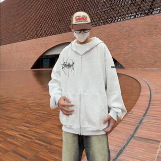 美式復古蜘蛛連帽外套男 秋季寬鬆小眾設計感薄款大學T外套男m-2xl