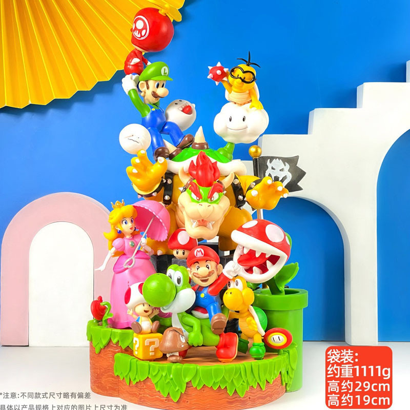 29 厘米大組合卡哇伊馬里奧兄弟公主桃鮑澤 Jr Luigi 人偶模型玩具大金剛蟾蜍 Waluigi 創意收藏模型娃娃禮