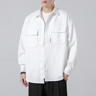 2025春季新款翻領夾克上衣男 休閒痞帥防水襯衫外套男M-3XL
